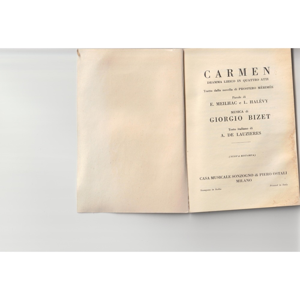 Vintage Carmen Bizet Italian Libretto Casa Musicale Sonzogno Guido Crepax - Picture 3 of 3